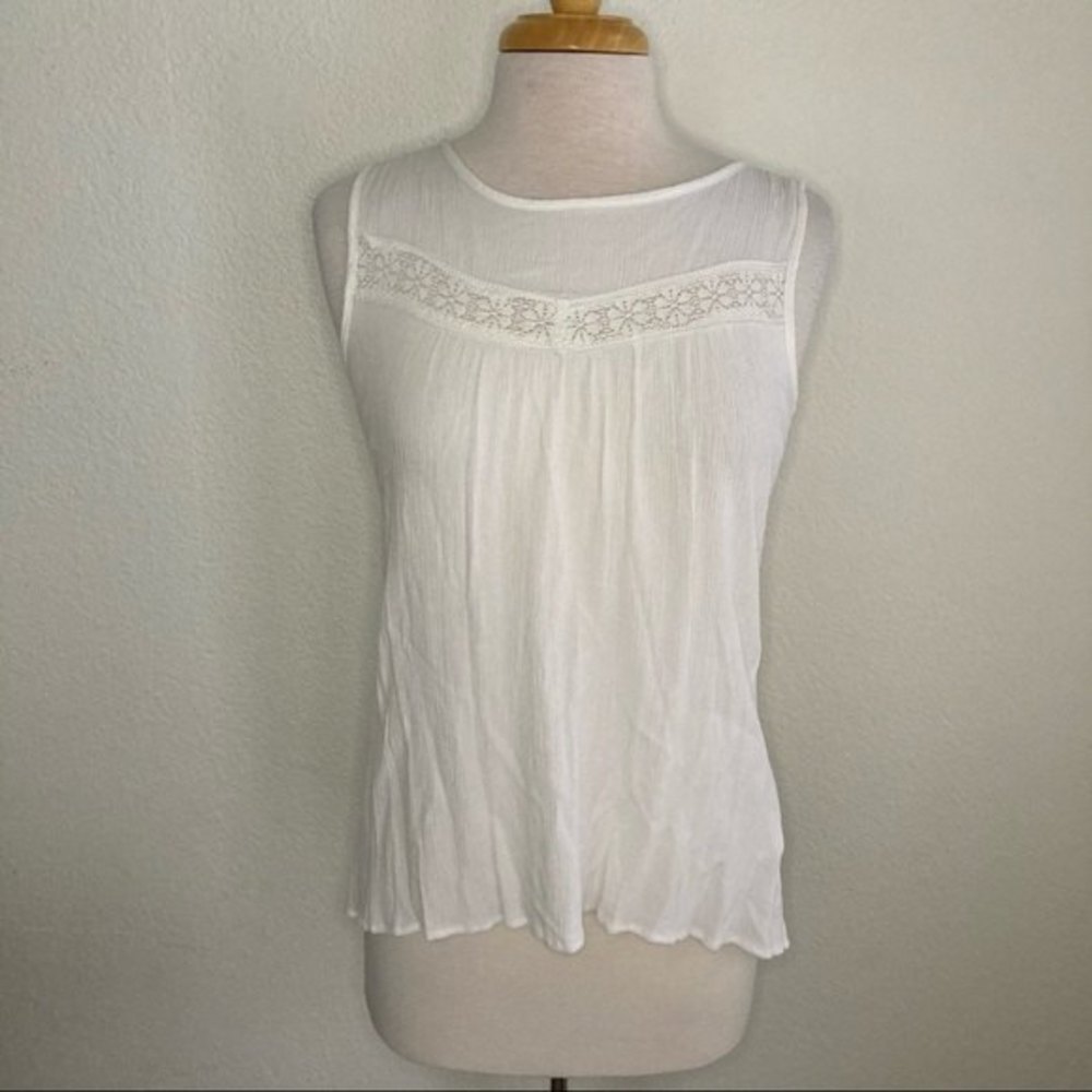 Altar’d state sleeveless top Scoop neck Embroidered open back neutral boho gauzy